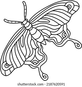 butterfly coloring book zentangle isolated on white background