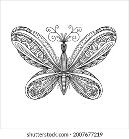 Schmetterlingsfärbung. Lineare Kunst. Schwarz-Weiß-Bild eines Schmetterlings. Färbung von Antistress bei Erwachsenen.