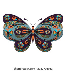 Butterfly. Coloring page for adults antistress in zentangle style.
