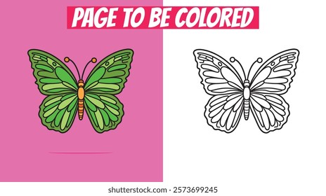 Butterfly coloring page with a black and white line art design. Printable and simple doodle, great for kids’ and adults’ coloring books.