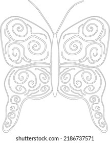 Butterfly coloring page. Coloring book page for adults or kids. Hand-drawn art. Vector illustration. 