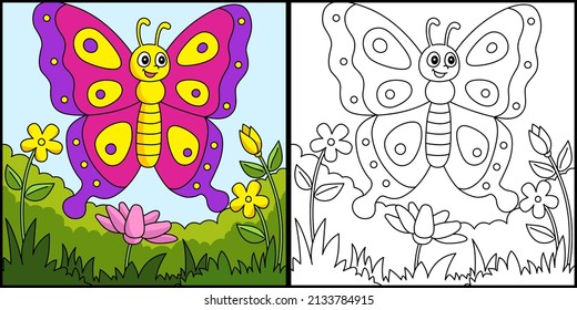 Butterfly Coloring Page Colored Illustration