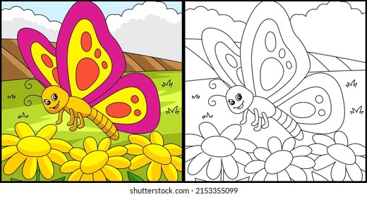 Butterfly Coloring Page Colored Illustration