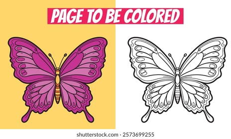 Butterfly coloring page featuring a black outline design, ideal for kids, preschoolers, and adults. Hand-drawn doodle for coloring books and printable activities.