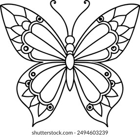 butterfly coloring page kids friendly simple line art cute flying insects with geometric flower mandala design pattern minimal clipart art KDP coloring interior