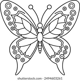 butterfly coloring page kids friendly simple line art cute flying insects with geometric flower mandala design pattern minimal clipart art KDP coloring interior