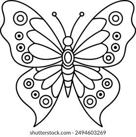 butterfly coloring page kids friendly simple line art cute flying insects with geometric flower mandala design pattern minimal clipart art KDP coloring interior