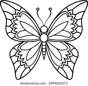 butterfly coloring page kids friendly simple line art cute flying insects with geometric flower mandala design pattern minimal clipart art KDP coloring interior