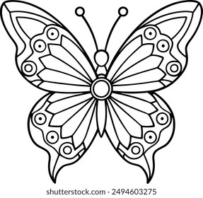 butterfly coloring page kids friendly simple line art cute flying insects with geometric flower mandala design pattern minimal clipart art KDP coloring interior