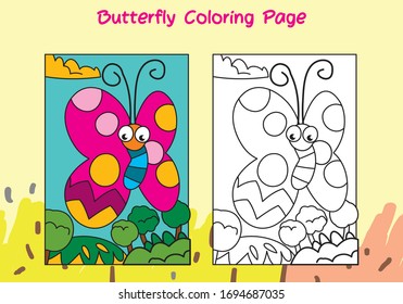 butterfly coloring page for kids with sample full color