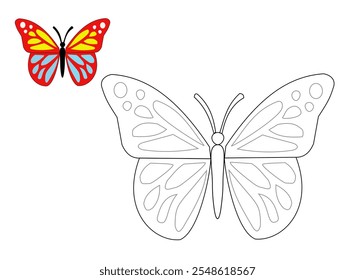 Butterfly coloring page for kids vector illustration