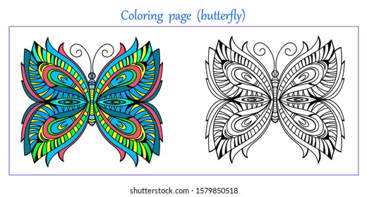 Butterfly coloring page, vector design