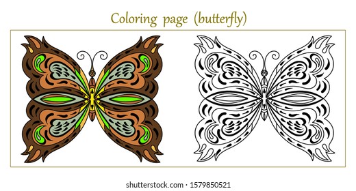 Butterfly coloring page, vector design