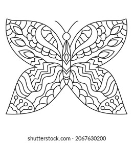 Butterfly-Farbseite. Vektorgrafik. Farbbuch für Erwachsene. Zentangle stylisierte Cartoon einzeln auf weißem Hintergrund.