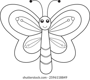 Butterfly Coloring Pages | Cute Cartoon Butterfly Line Art for Kids. A simple and adorable butterfly coloring page for children. Perfect for kids' activity books