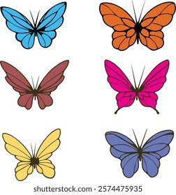 Butterfly colour vactors silhouettes winged gorgeous insect set isolated vector illustration