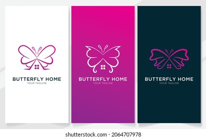 Butterfly combination with house logo design elements, vector illustration set