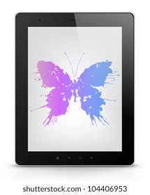 Butterfly Concept. Tablet PC Isolated on White Background. Vector EPS 10.