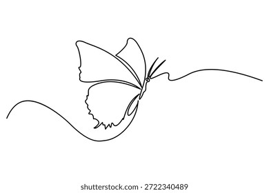 Boceto de mariposa dinámico de arte de línea continua de mariposa con ruta de vuelo ondulada