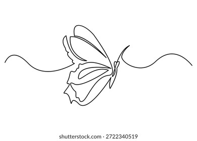Butterfly continuous line art elegant upward profile sketch with textured wing details