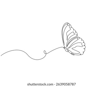 Butterfly continuous line art. Butterfly one line drawing. Flying animal concept vector illustration