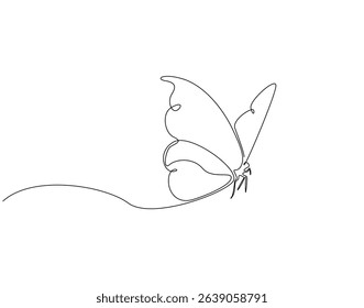 Butterfly continuous line art. Butterfly one line drawing. Flying animal concept vector illustration