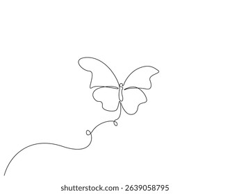 Butterfly continuous line art. Butterfly one line drawing. Flying animal concept vector illustration