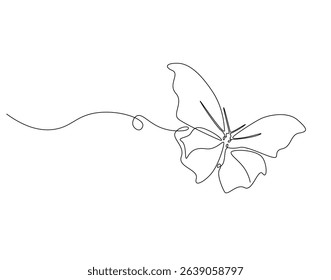 Butterfly continuous line art. Butterfly one line drawing. Flying animal concept vector illustration