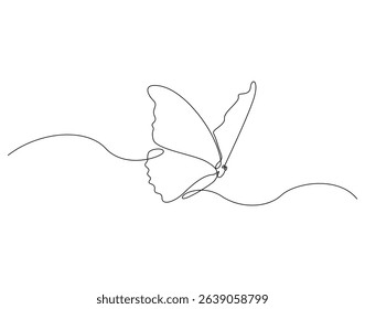 Butterfly continuous line art. Butterfly one line drawing. Flying animal concept vector illustration