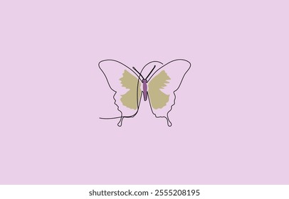 butterfly continuous line color design. poem element continuous line illustration, Butterfly art in continuous line with colorful organic shapes, vector, vector lineart. monoline asset.