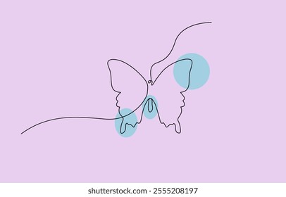butterfly continuous line color design. poem element continuous line illustration, Butterfly art in continuous line with colorful organic shapes, vector, vector lineart. monoline asset.
