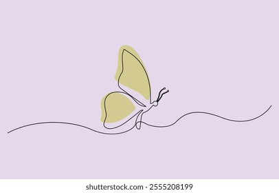 butterfly continuous line color design. poem element continuous line illustration, Butterfly art in continuous line with colorful organic shapes, vector, vector lineart. monoline asset.