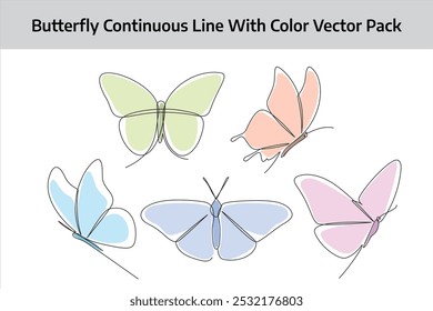 butterfly continuous line color vector pack design. poem element continuous line illustration. vector lineart. monoline asset.