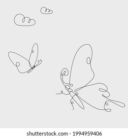 Butterfly Continuous Line Drawing. Black and white vector minimalist illustration of butterfly concept