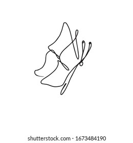 Butterfly continuous line drawing element isolated on white background for logo or decorative element