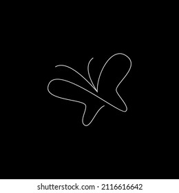 Elemento de dibujo de línea continua de mariposa aislado en fondo negro para logotipo o elemento decorativo. Ilustración vectorial de forma de insecto en el estilo de contorno de moda.

