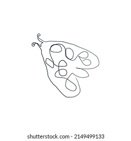 Butterfly continuous line drawing element isolated on white background.