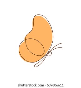 Butterfly continuous line drawing element isolated on white background for logo or decorative element. Vector illustration of insect form in trendy outline style.