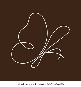 Butterfly continuous line drawing element isolated on brown background for logo or decorative element. Vector illustration of insect form in trendy outline style.