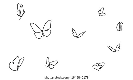 Butterfly continuous line drawing elements set isolated white background for logo decorative element  Vector illustration various insect forms in trendy outline style 