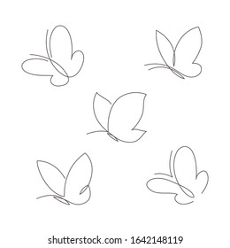 Butterfly continuous line vector illustration set  Collection butter fly made and single editable path  Modern continuous line drawing simplicity butterflies silhouette for logo   tattoo 