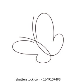 Butterfly continuous line vector illustration. Butter fly made with single editable path. Modern continuous line drawing of simplicity butterfly silhouette for logo and tattoo.