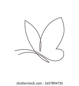 Butterfly continuous line vector illustration. Butter fly made with single editable path. Modern continuous line drawing of simplicity butterfly silhouette for logo and tattoo.