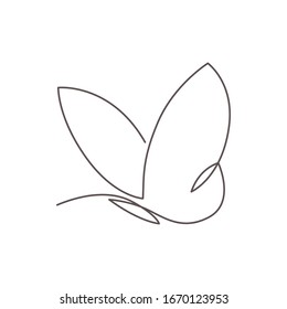 Butterfly continuous line vector illustration. Butter fly made with single editable path. Modern continuous line drawing of simplicity butterfly silhouette for logo and tattoo.