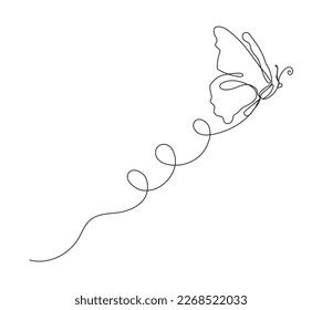Butterfly continuous line vector. Minimalist contour insect in hand drawn. Cute butterfly illustration in outline style. 
