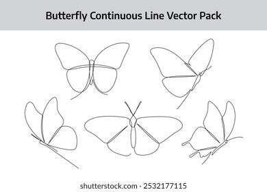 butterfly continuous line vector pack design. poem element continuous line illustration. vector lineart. monoline asset.