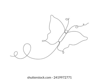 Butterfly in continuous one line art drawing isolated vector illustration on white background.