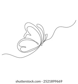 Butterfly continuous one line art with black and white background