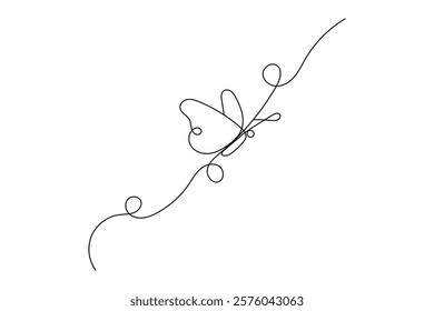 Butterfly Continuous one line art drawing with Color monarch butterflies isolated on the white background