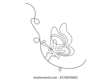 Butterfly Continuous one line art drawing with Color monarch butterflies isolated on the white background